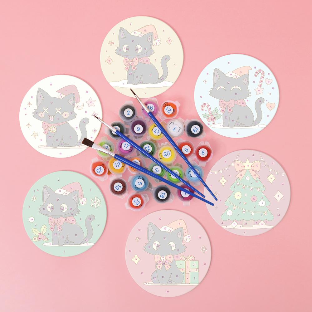 Santa Hat Black Cats paint by numbers coasters – image 2