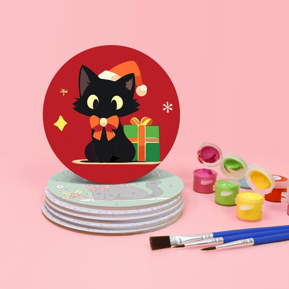 Santa Hat Black Cats paint by numbers coasters – image 4