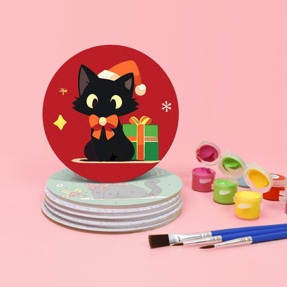 Santa Hat Black Cats paint by numbers coasters – image 4