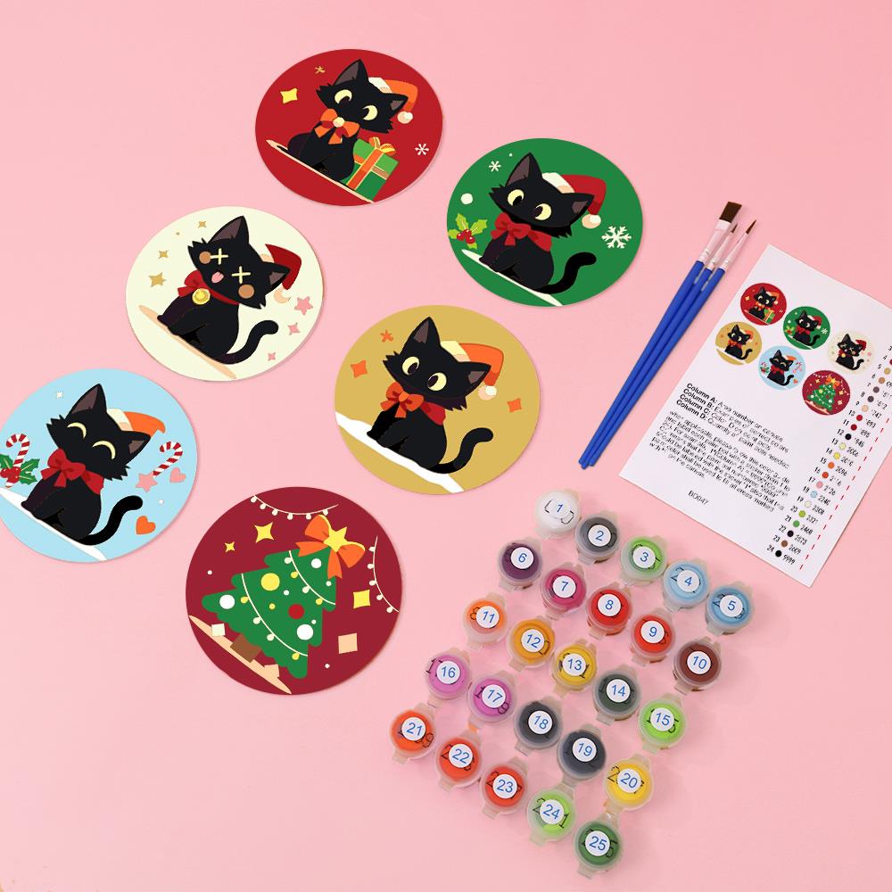 Santa Hat Black Cats paint by numbers coasters – image 5