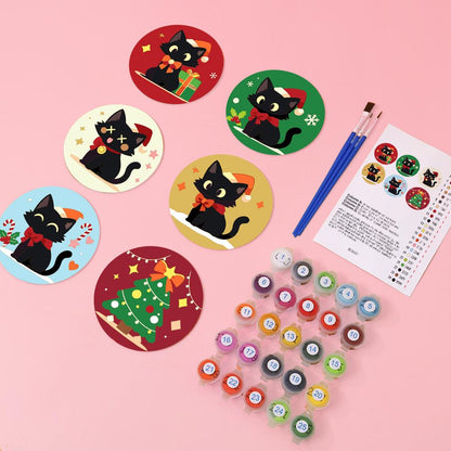 Santa Hat Black Cats paint by numbers coasters – image 5