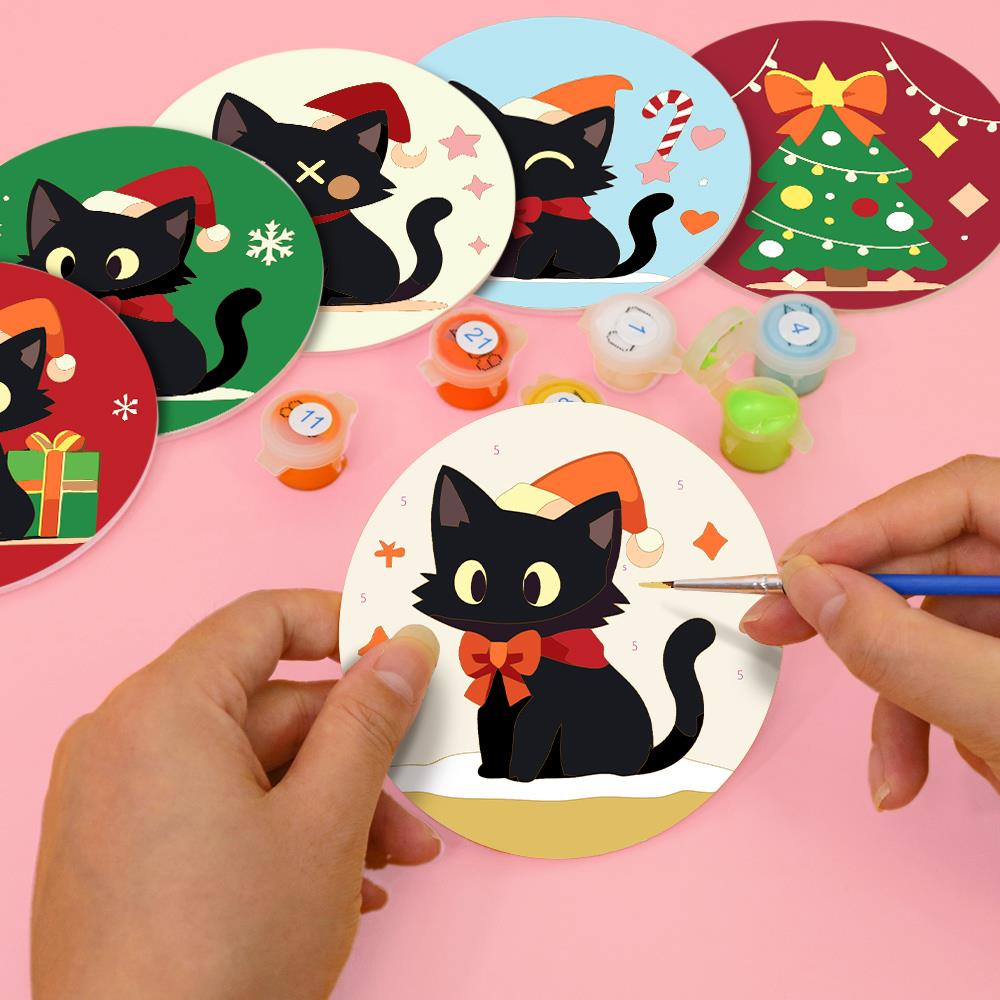 Santa Hat Black Cats paint by numbers coasters – image 6