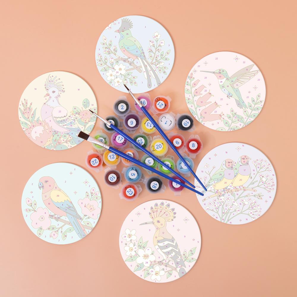 Hoopoe and Hummingbird Blooms paint by numbers coasters – image 2