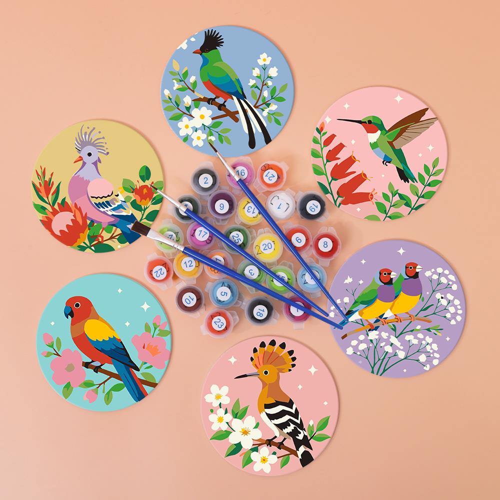 Hoopoe and Hummingbird Blooms paint by numbers coasters – image 3