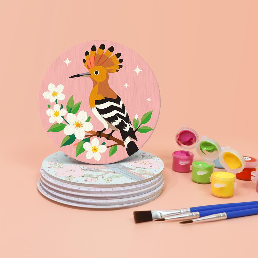Hoopoe and Hummingbird Blooms paint by numbers coasters – image 4