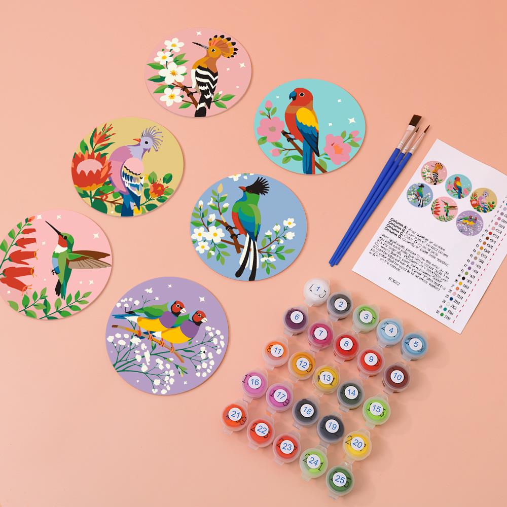 Hoopoe and Hummingbird Blooms paint by numbers coasters – image 5