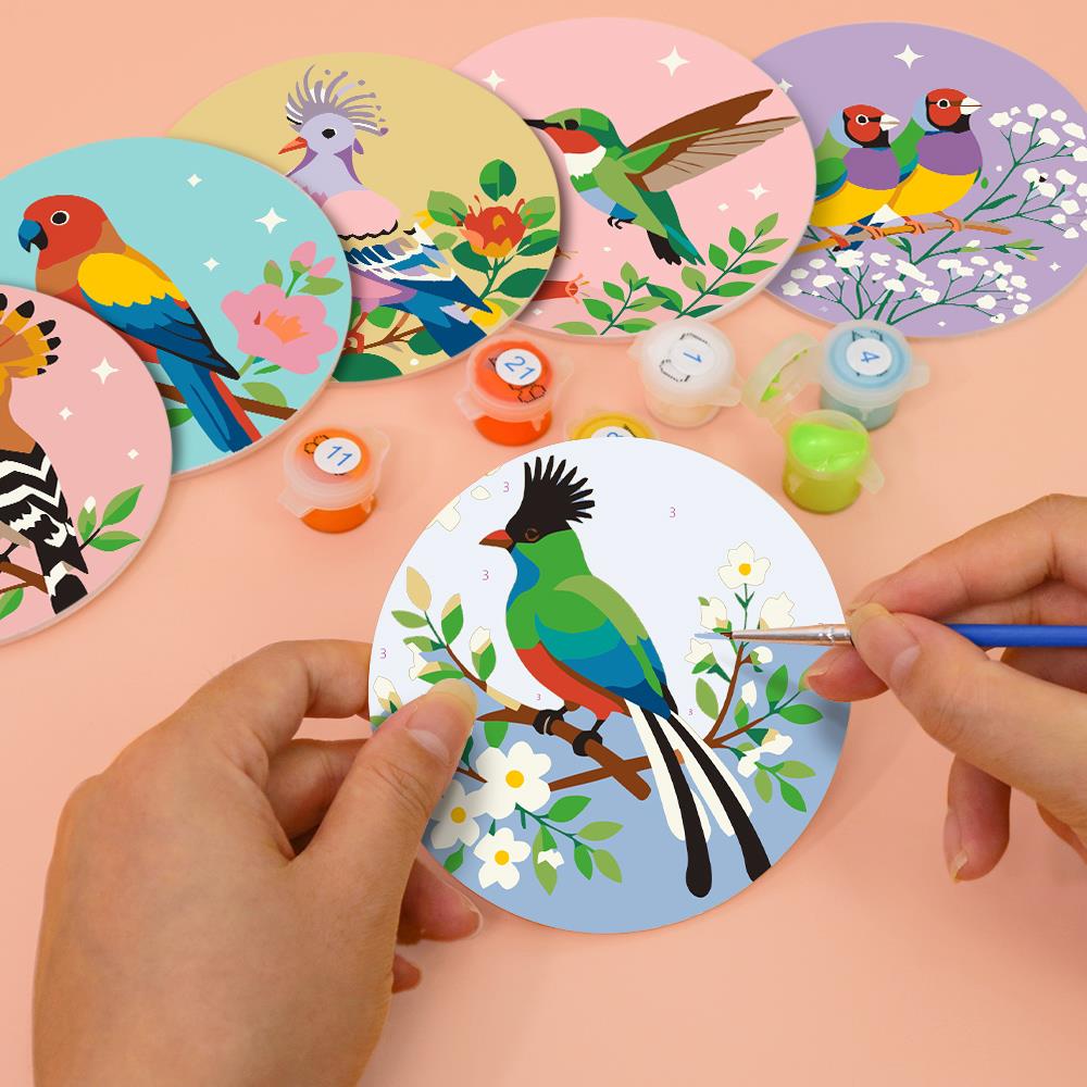 Hoopoe and Hummingbird Blooms paint by numbers coasters – image 6