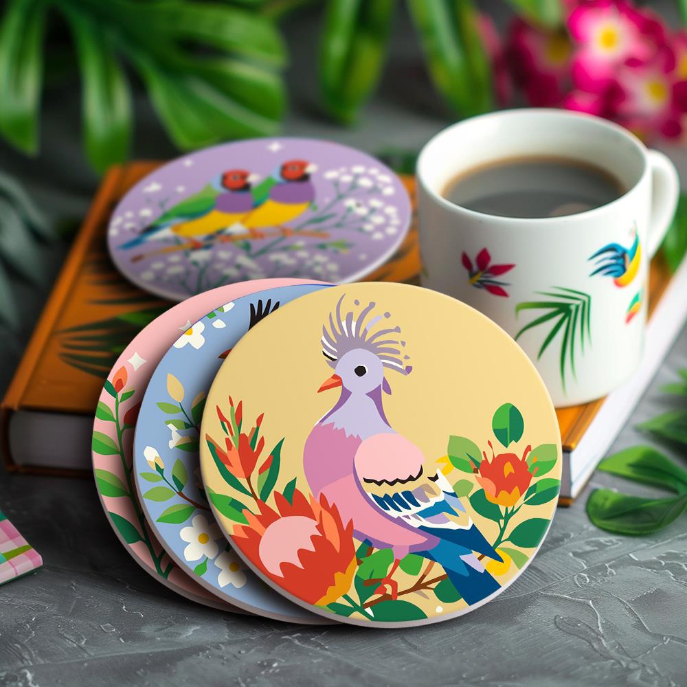 Hoopoe and Hummingbird Blooms paint by numbers coasters – image 15