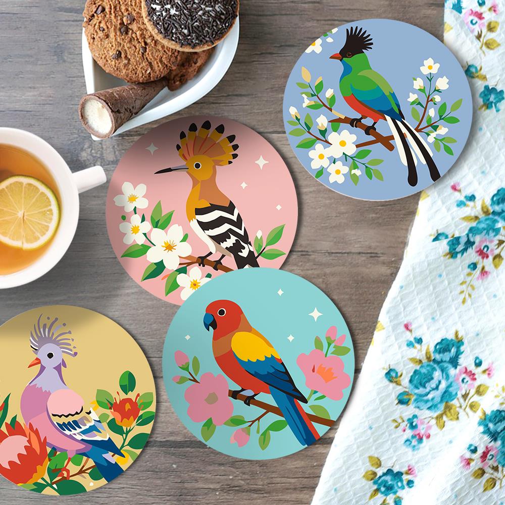 Hoopoe and Hummingbird Blooms paint by numbers coasters – image 17