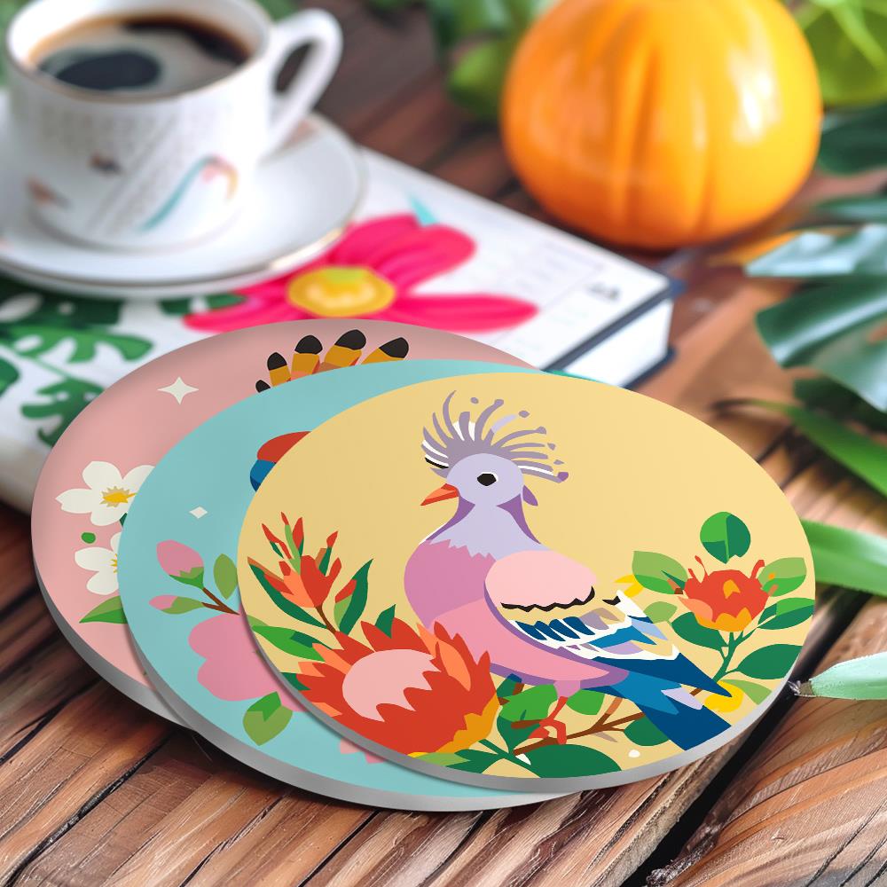 Hoopoe and Hummingbird Blooms paint by numbers coasters – image 20