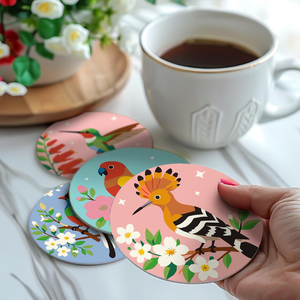 Hoopoe and Hummingbird Blooms paint by numbers coasters – image 21