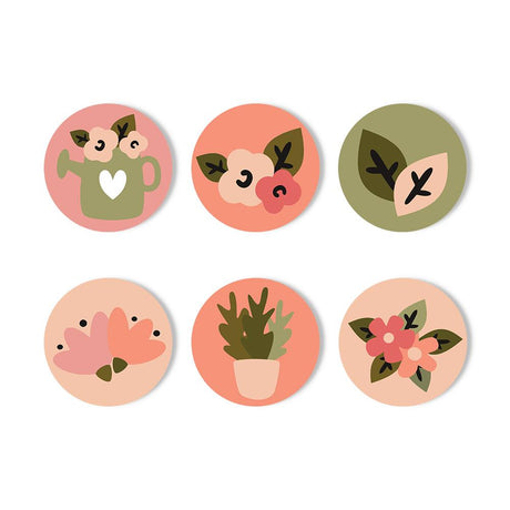 Peachy Potted Posies paint by numbers coasters – Flowers in a watering can, blossoms, olive leaves, tulips and a potted plant in peach, pink and sage tones