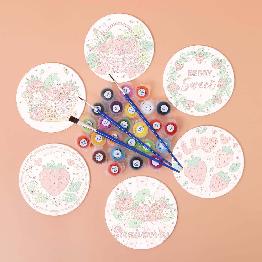 Berry Sweet Strawberry Picnic paint by numbers coasters – image 2