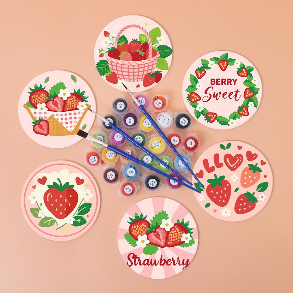 Berry Sweet Strawberry Picnic paint by numbers coasters – image 3