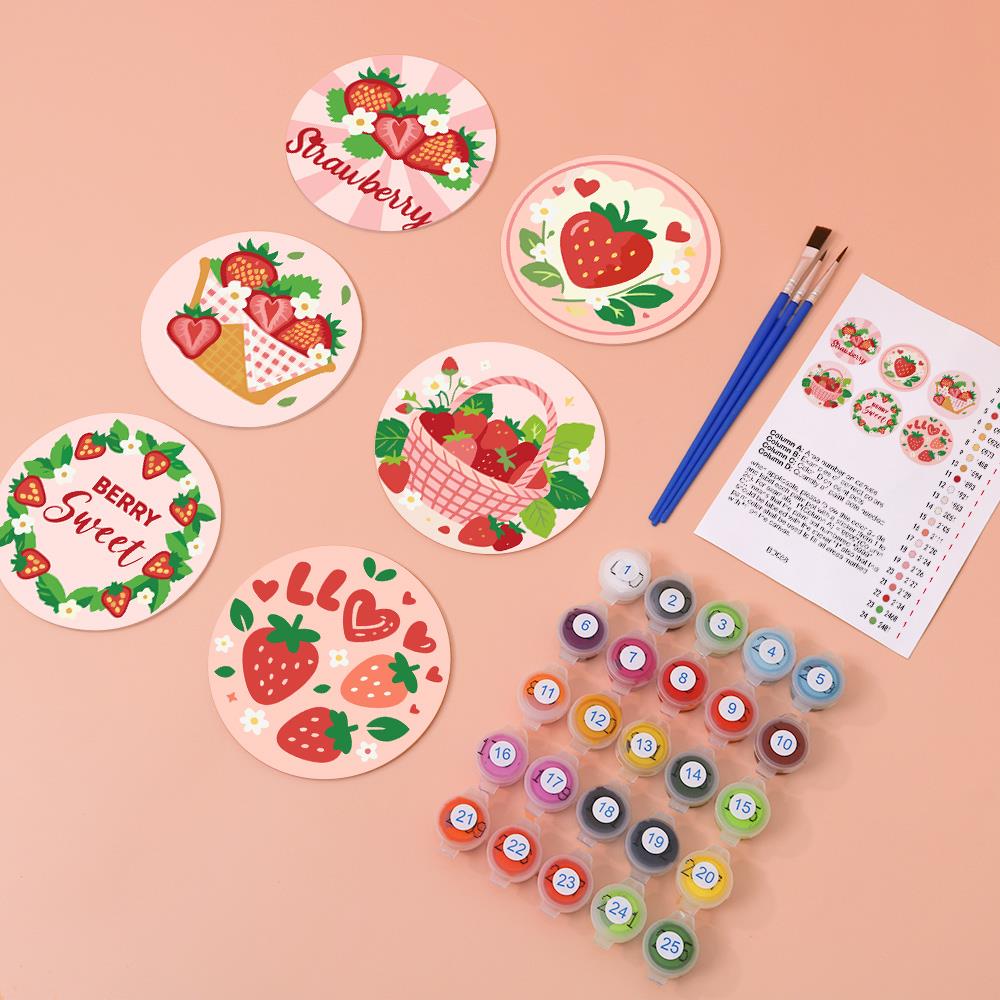 Berry Sweet Strawberry Picnic paint by numbers coasters – image 5