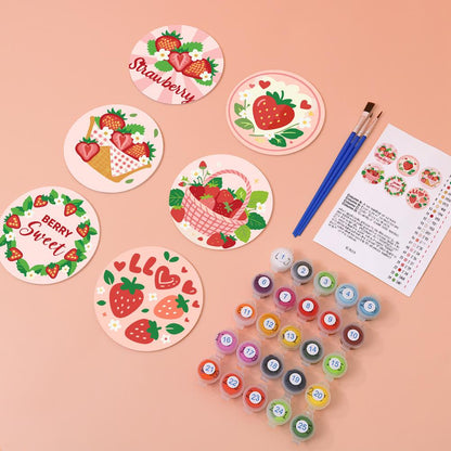 Berry Sweet Strawberry Picnic paint by numbers coasters – image 5
