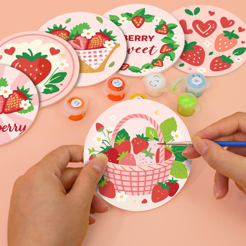 Berry Sweet Strawberry Picnic paint by numbers coasters – image 6