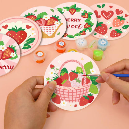 Berry Sweet Strawberry Picnic paint by numbers coasters – image 6