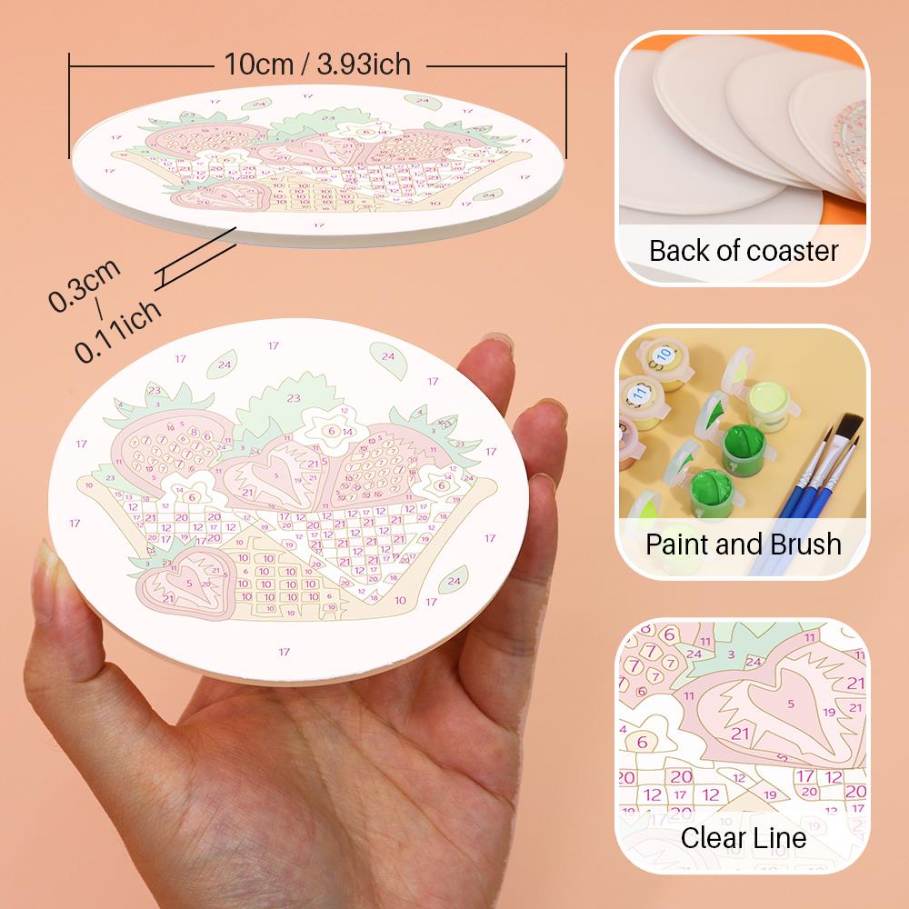 Berry Sweet Strawberry Picnic paint by numbers coasters – image 8