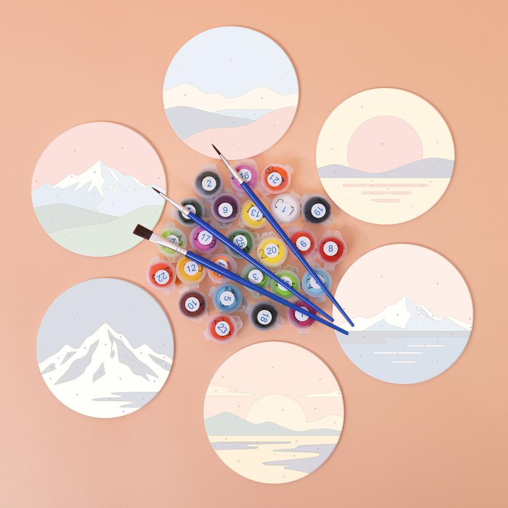 Snowcapped Sunset Horizons paint by numbers coasters – image 2