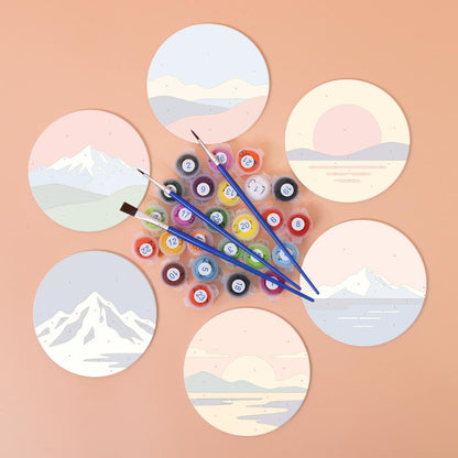 Snowcapped Sunset Horizons paint by numbers coasters – image 2