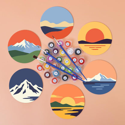 Snowcapped Sunset Horizons paint by numbers coasters – image 3
