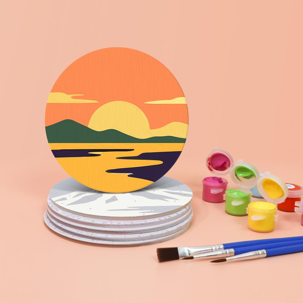Snowcapped Sunset Horizons paint by numbers coasters – image 4