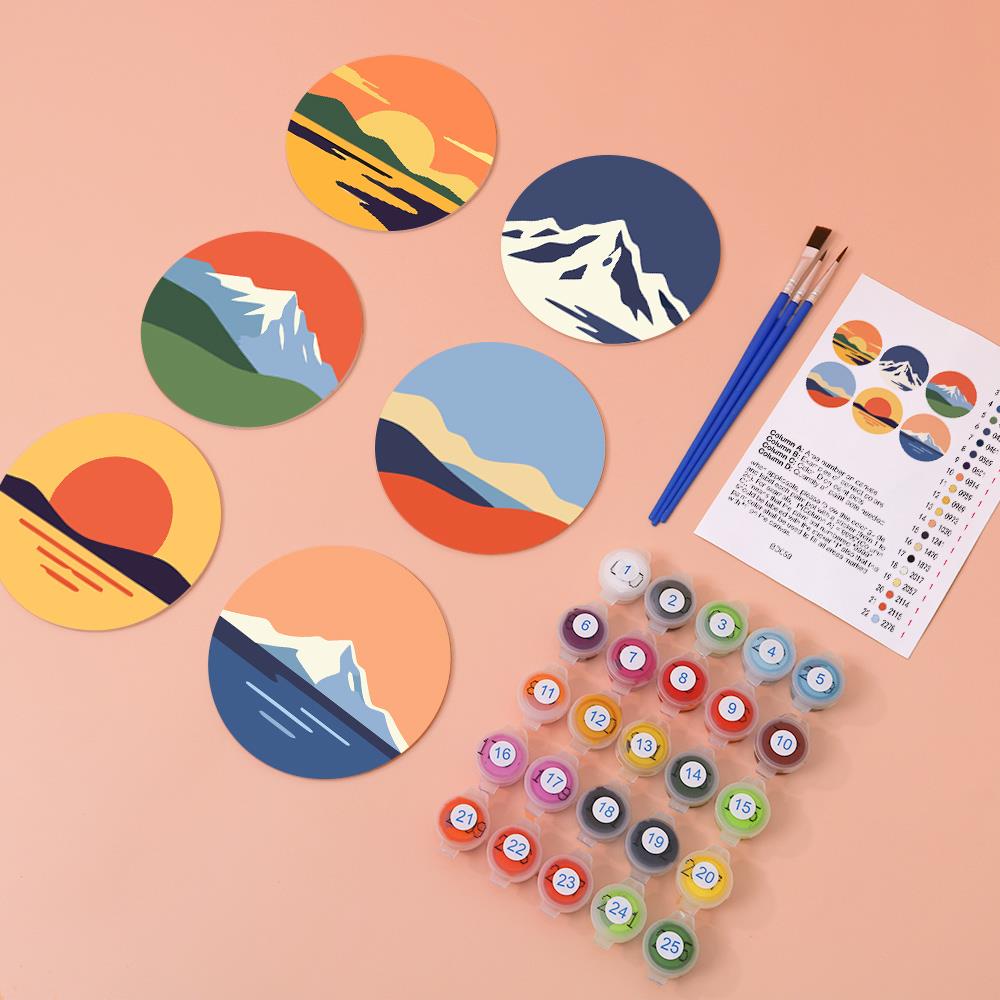 Snowcapped Sunset Horizons paint by numbers coasters – image 5