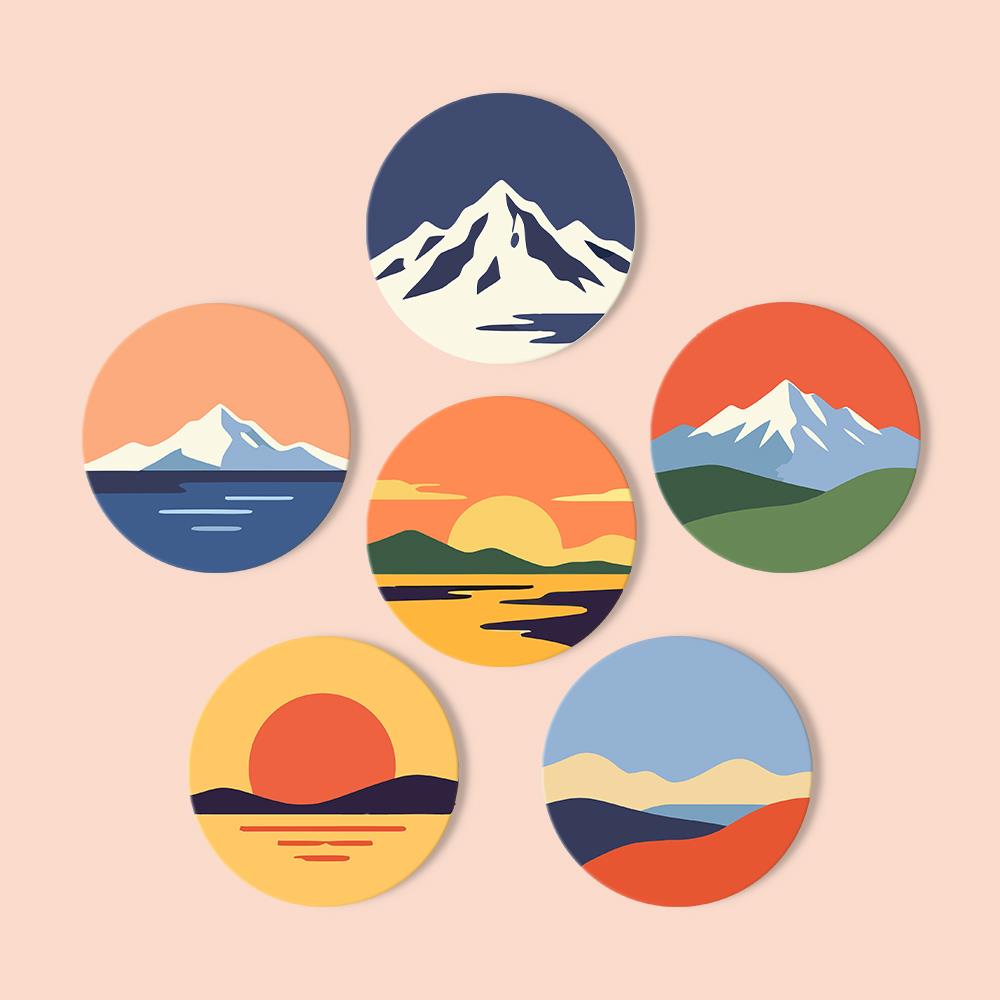 Snowcapped Sunset Horizons paint by numbers coasters – image 13