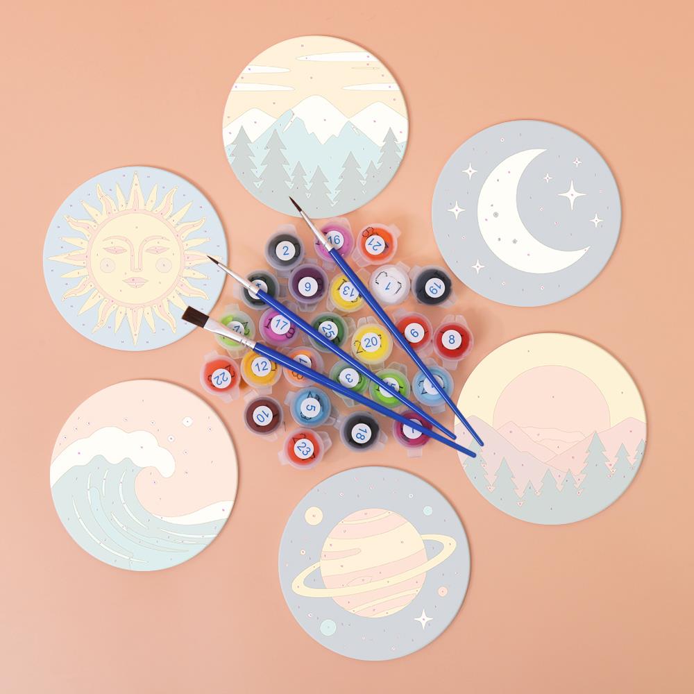 Saturn, Waves and Pine Peaks paint by numbers coasters – image 2