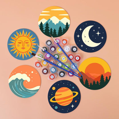 Saturn, Waves and Pine Peaks paint by numbers coasters – image 3