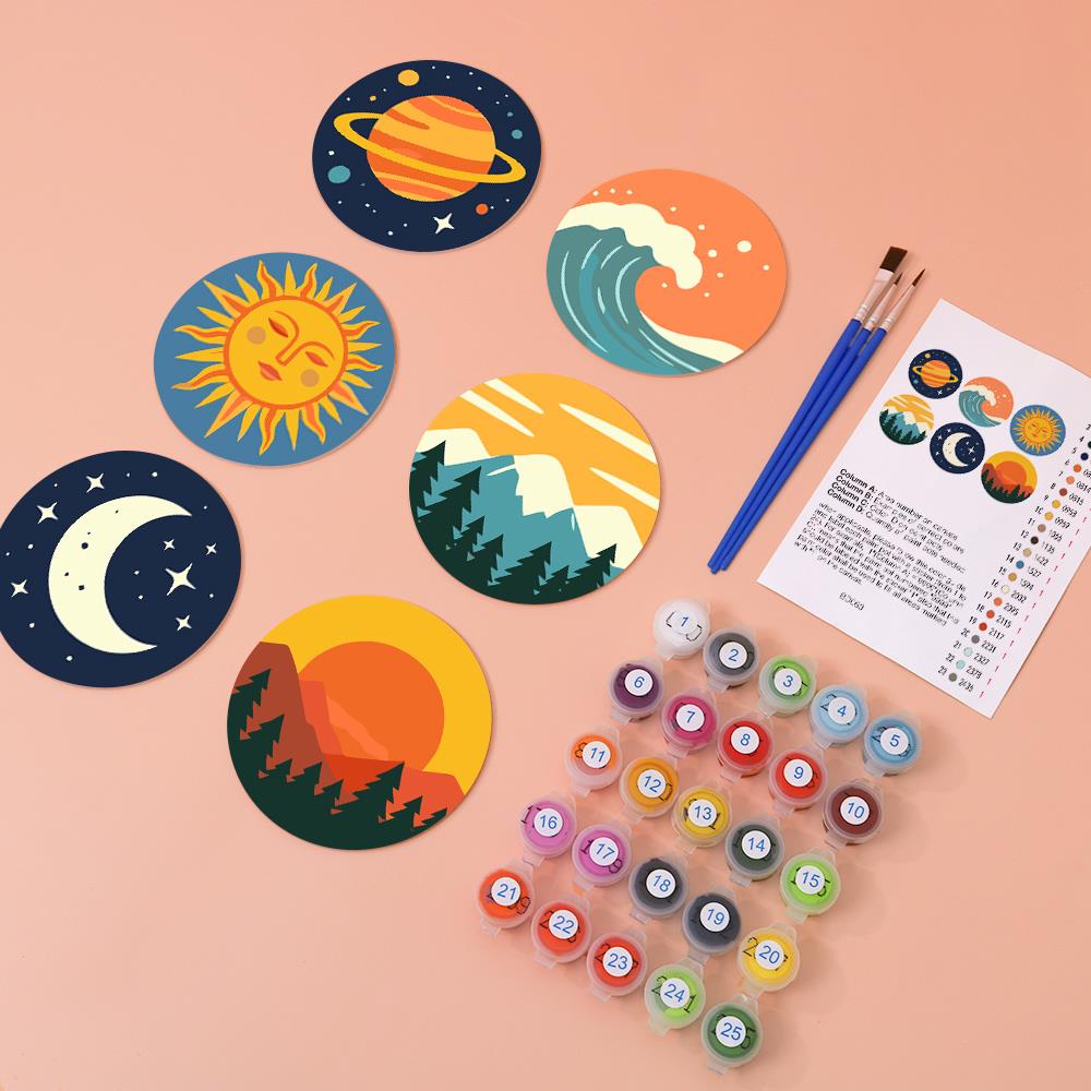 Saturn, Waves and Pine Peaks paint by numbers coasters – image 5