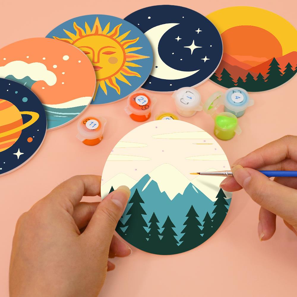 Saturn, Waves and Pine Peaks paint by numbers coasters – image 6
