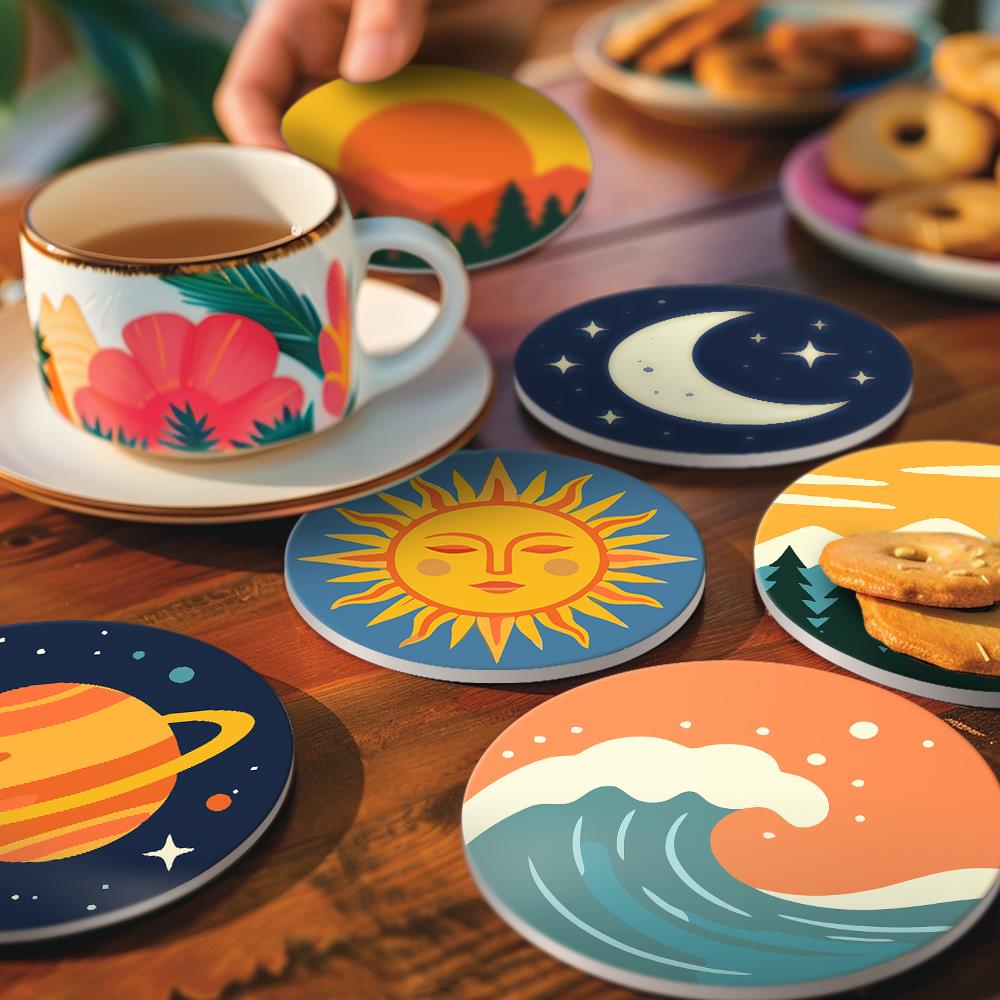 Saturn, Waves and Pine Peaks paint by numbers coasters – image 15