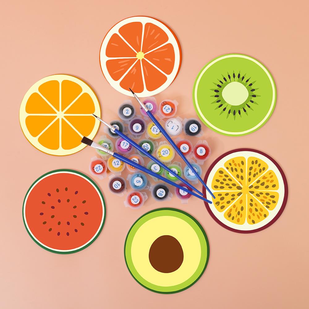 Avocado and Citrus Slices paint by numbers coasters – image 3