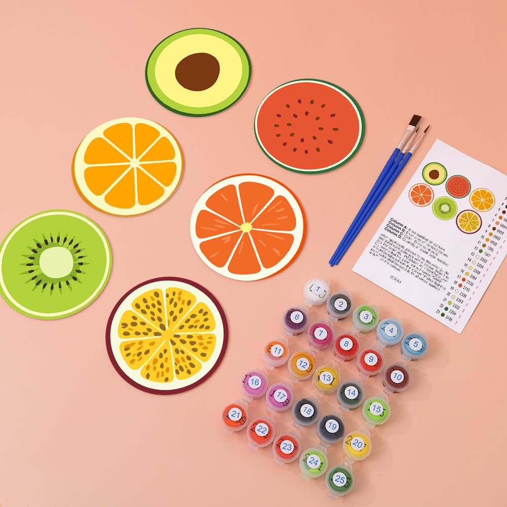Avocado and Citrus Slices paint by numbers coasters – image 5