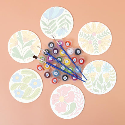 Folk Art Meadow Flowers paint by numbers coasters – image 2