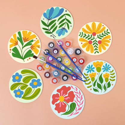 Folk Art Meadow Flowers paint by numbers coasters – image 3