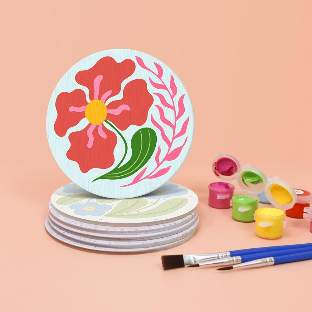 Folk Art Meadow Flowers paint by numbers coasters – image 4