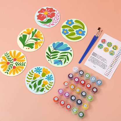 Folk Art Meadow Flowers paint by numbers coasters – image 5