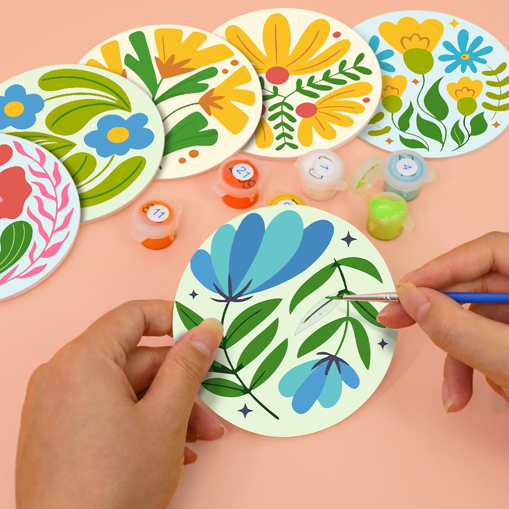 Folk Art Meadow Flowers paint by numbers coasters – image 6