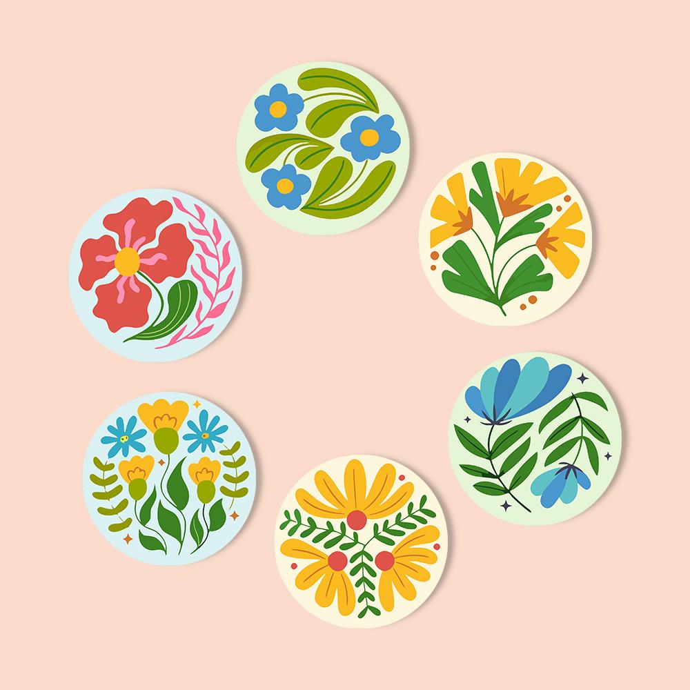 Folk Art Meadow Flowers paint by numbers coasters – image 12