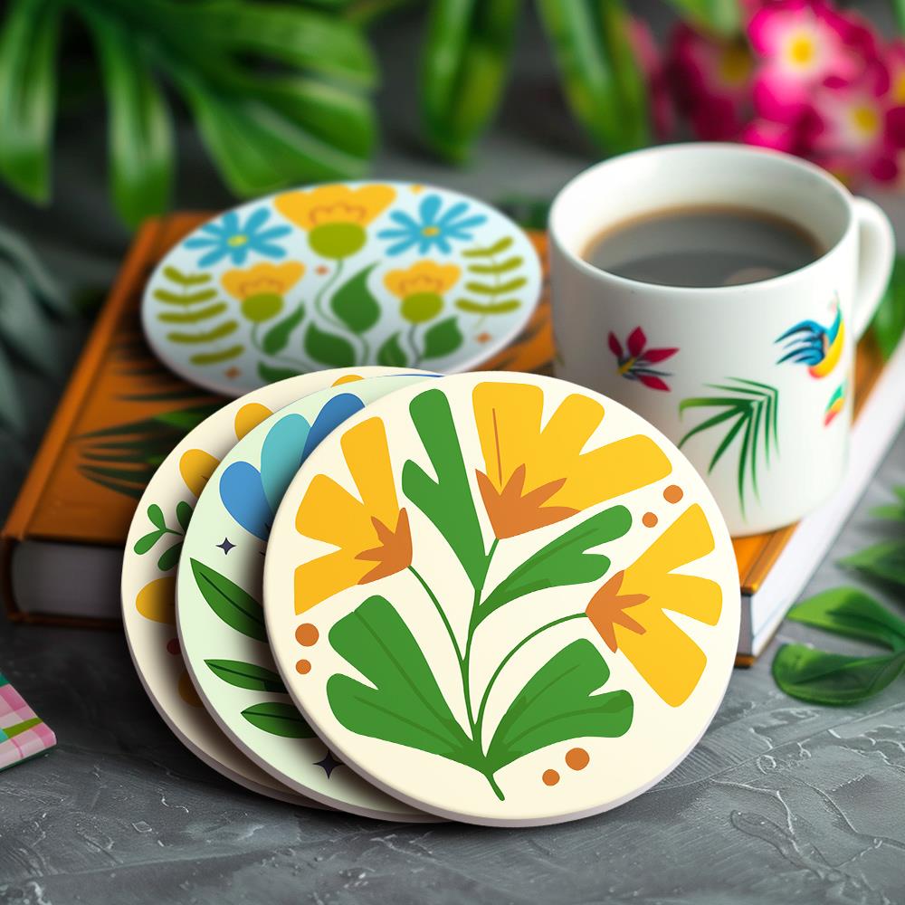 Folk Art Meadow Flowers paint by numbers coasters – image 15