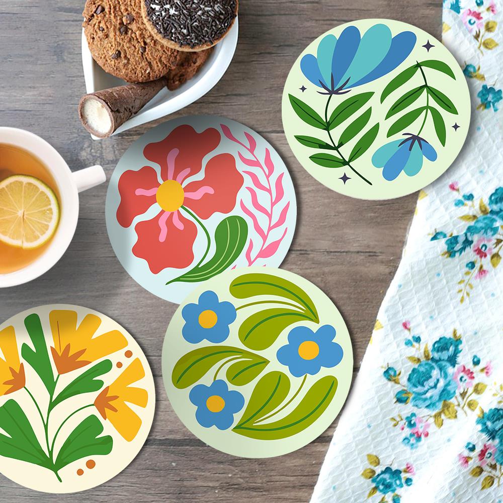 Folk Art Meadow Flowers paint by numbers coasters – image 16