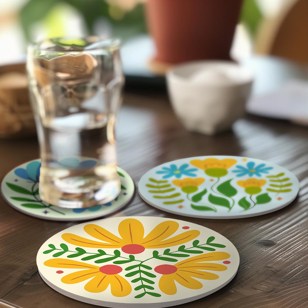 Folk Art Meadow Flowers paint by numbers coasters – image 19