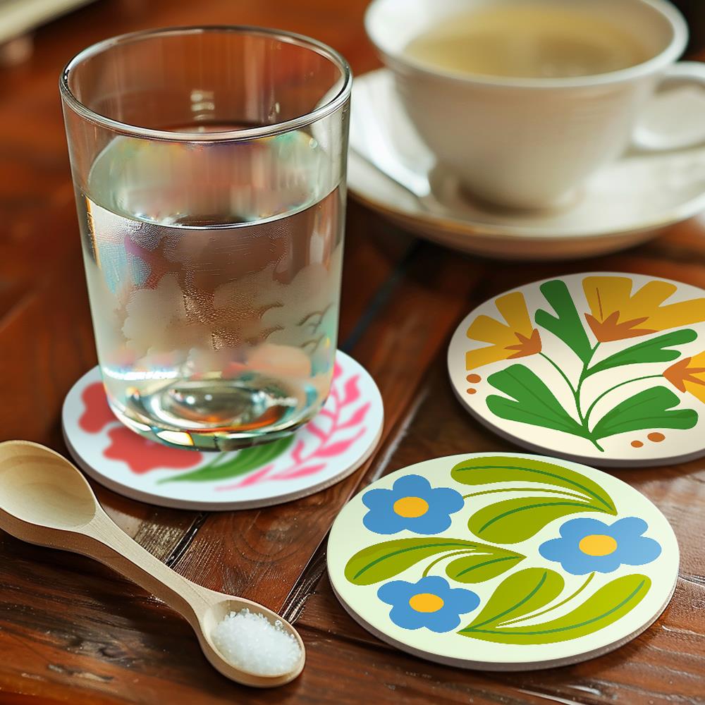 Folk Art Meadow Flowers paint by numbers coasters – image 20