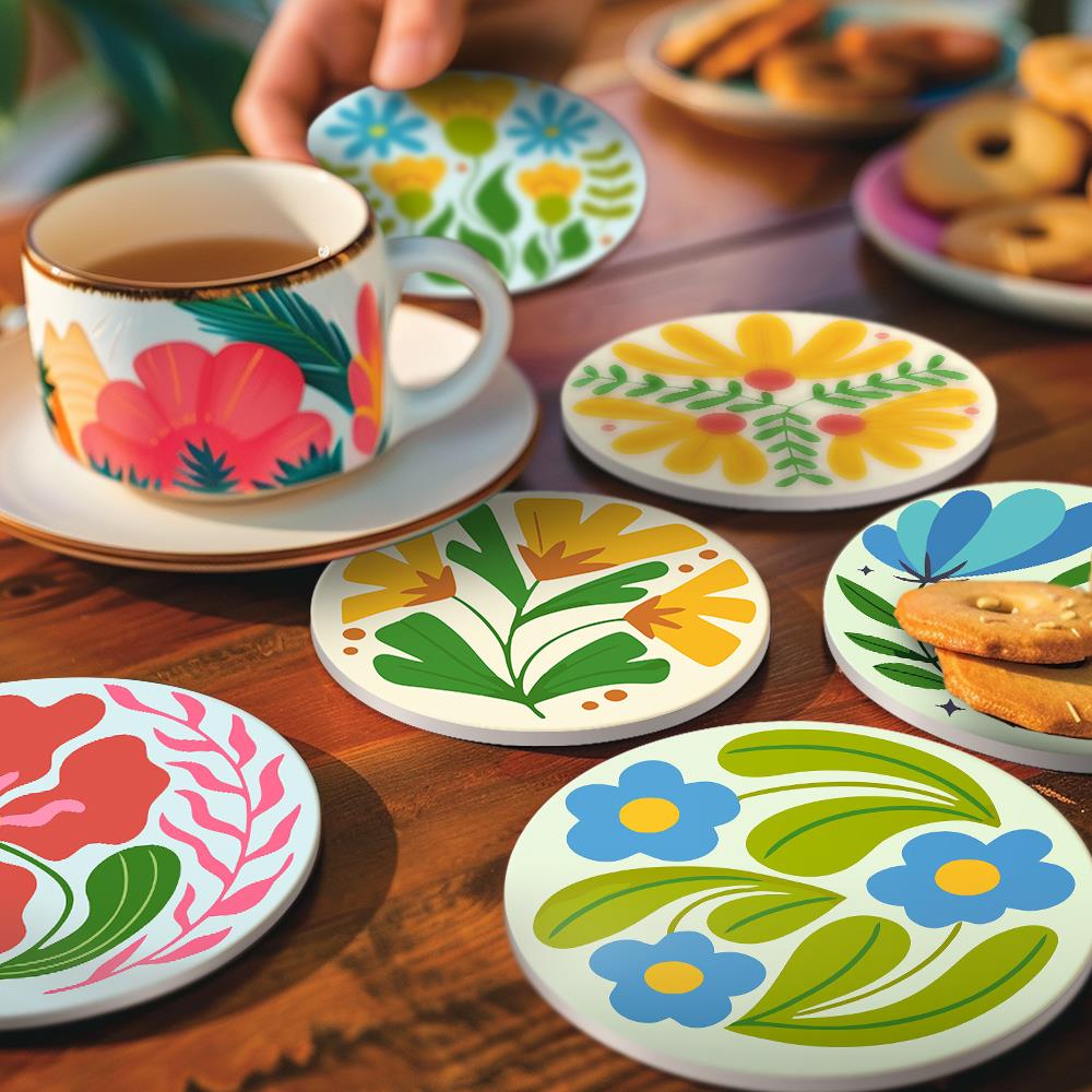 Folk Art Meadow Flowers paint by numbers coasters – image 21