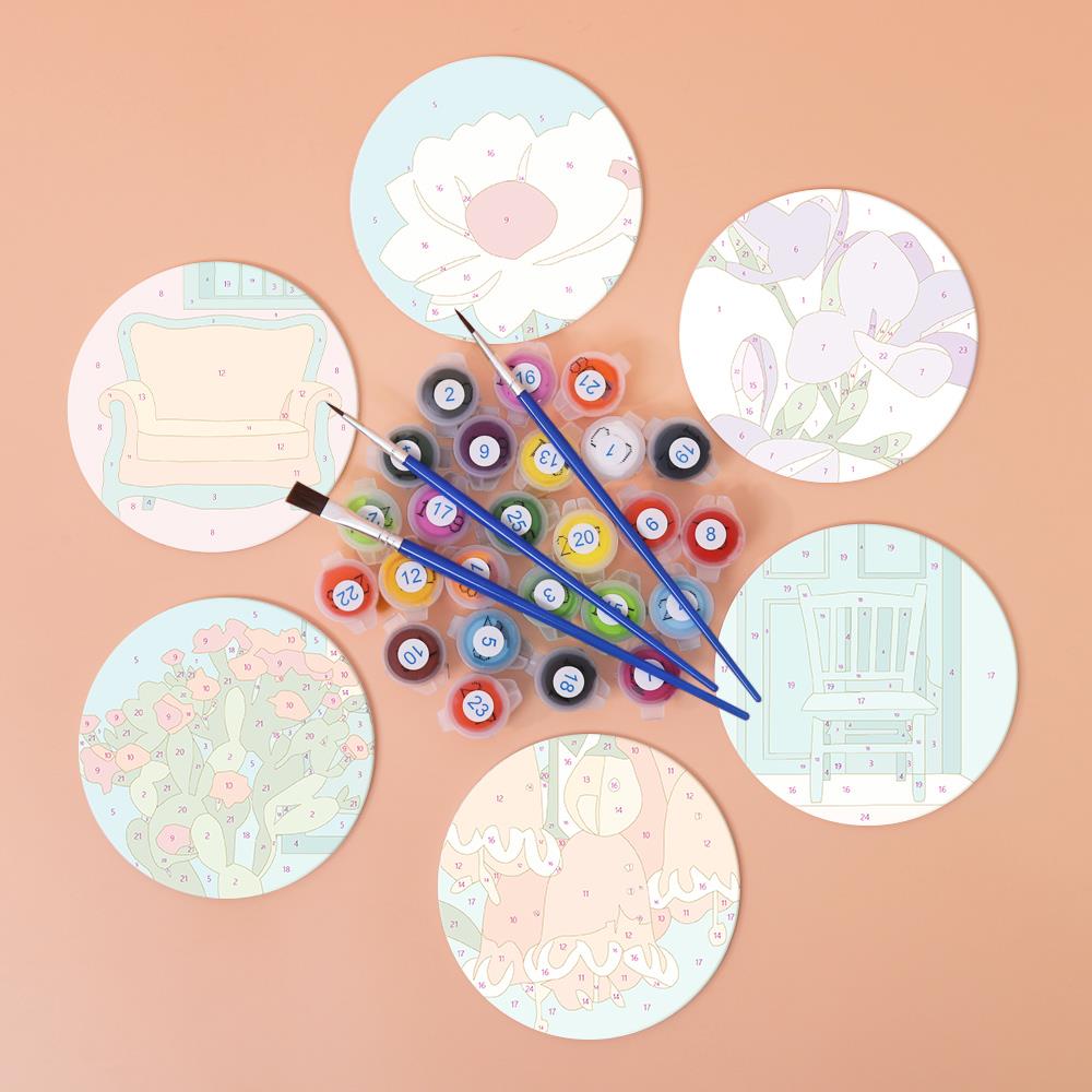 Cozy Chairs and Fresh Blooms paint by numbers coasters – image 2