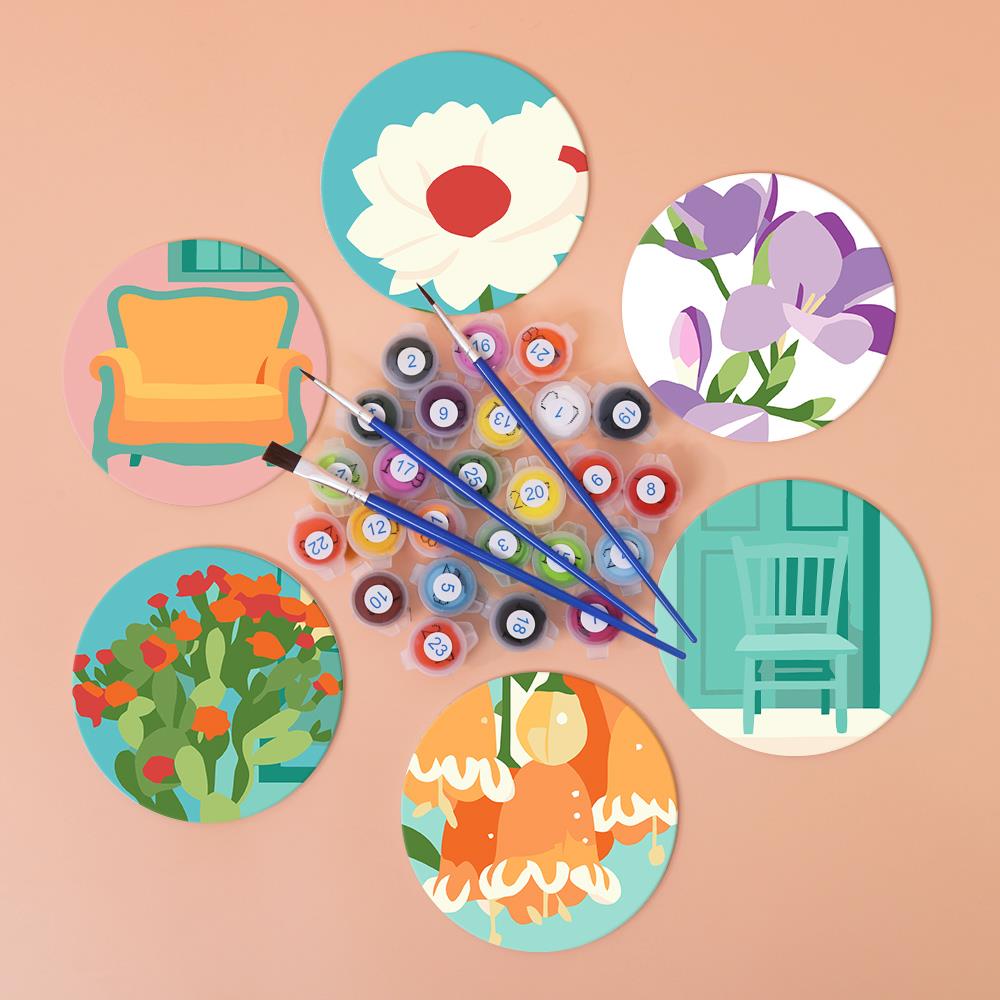 Cozy Chairs and Fresh Blooms paint by numbers coasters – image 3