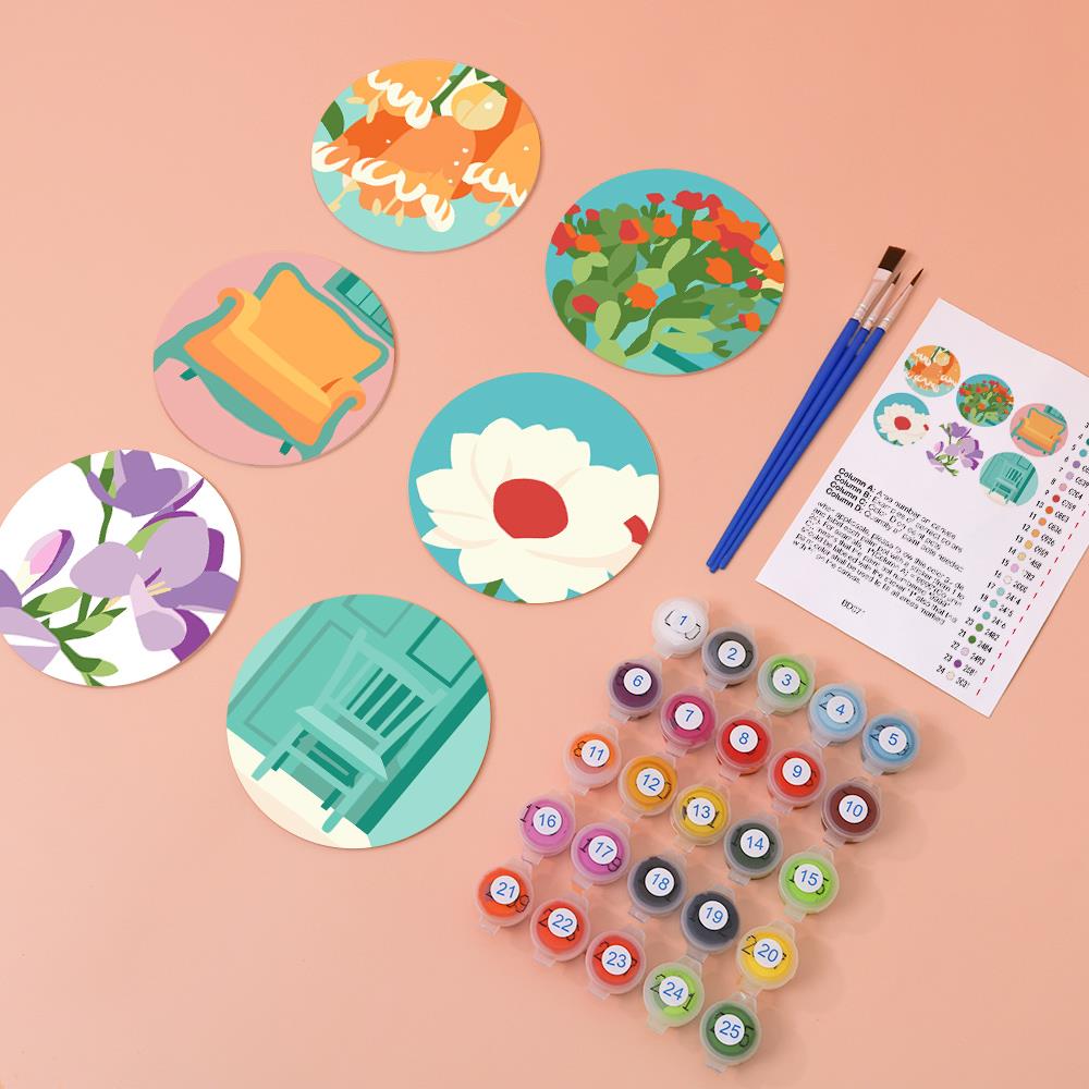 Cozy Chairs and Fresh Blooms paint by numbers coasters – image 5